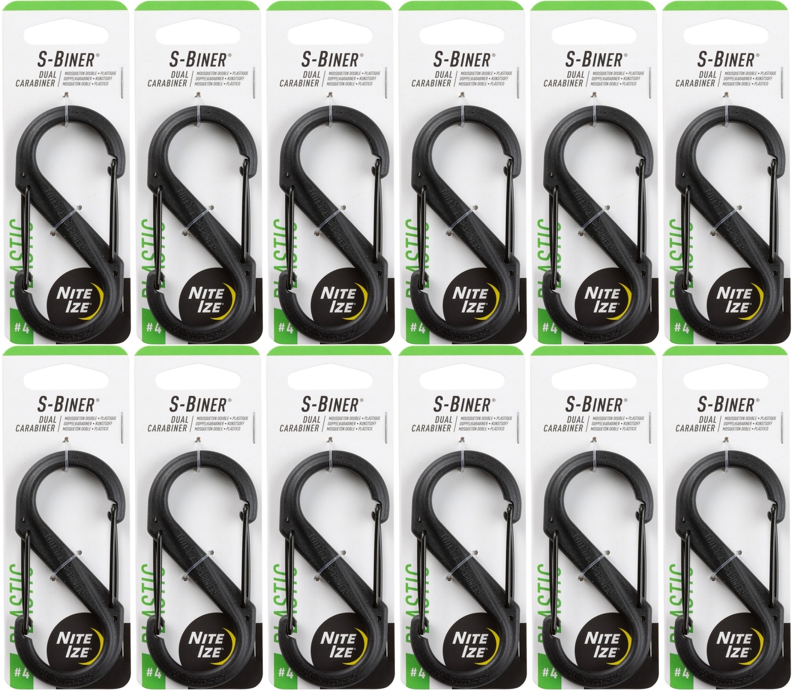 Nite Ize S-Biner Plastic Dual Carabiner #4 - Black (12-Pack)