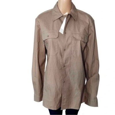 #ad Nordstrom BP Womens Top Size Small Tan Textured Utility Style Button Down New $4.98