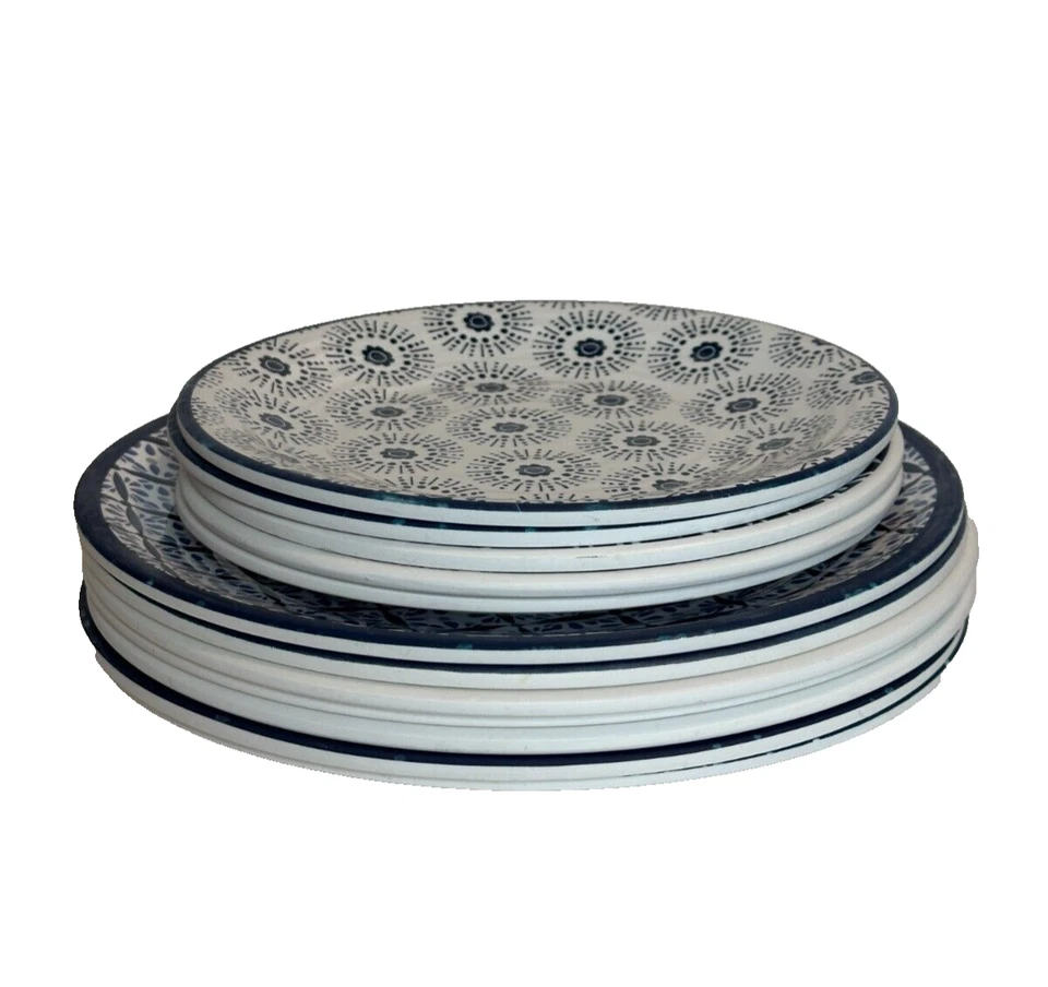 Artesanal De Luxe Boho 100% Melamina 7 Cena 5 Platos de Ensalada Azul Blanco Boho Foto 2 de 4