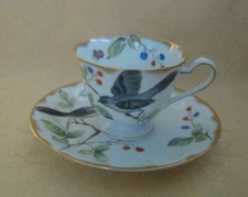 Vintage Lefton China Blue Joy Hand Painted Footed Cup Gold Gilt