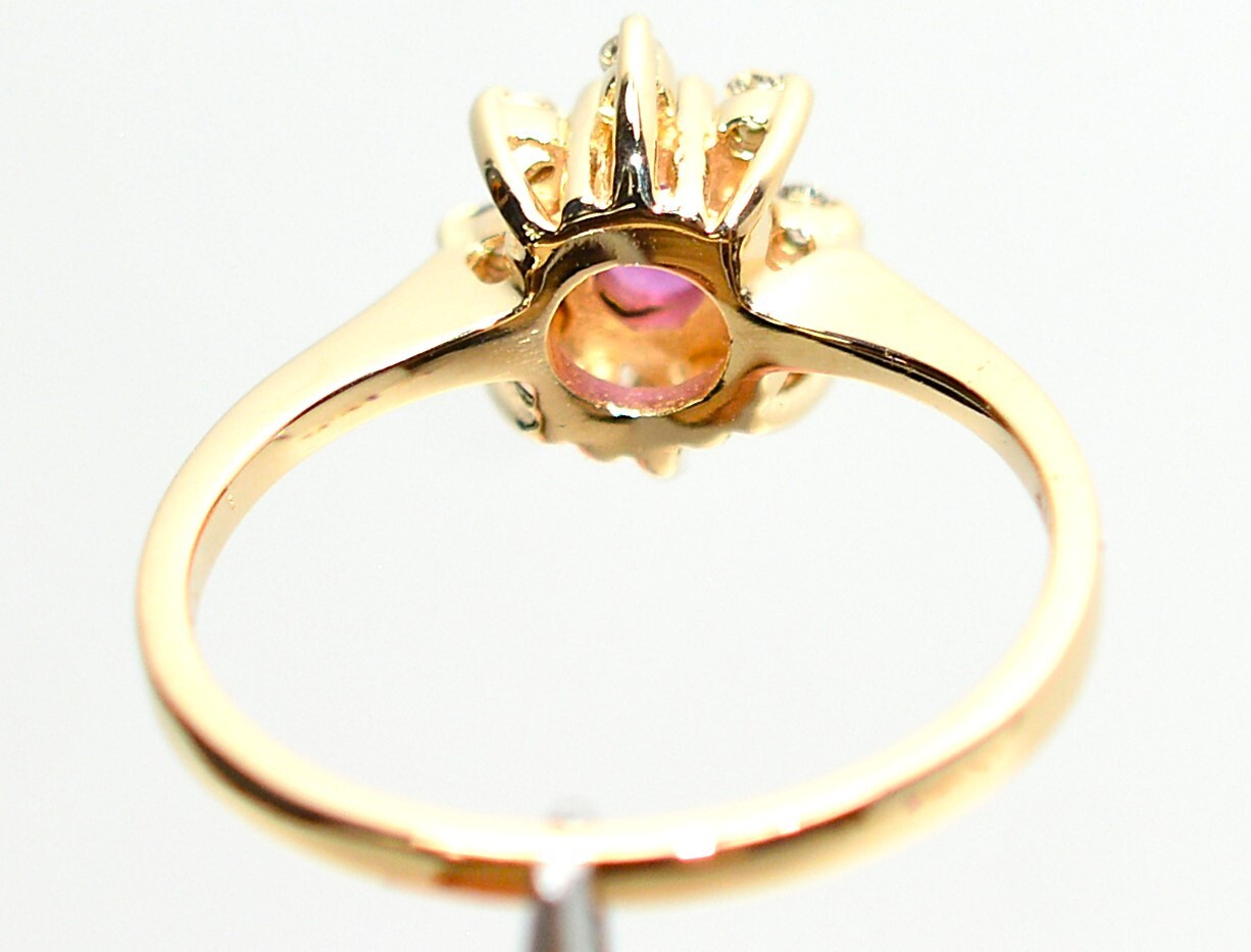 Natural Ruby & Diamond Ring 14K Solid Gold .29tcw… - image 7