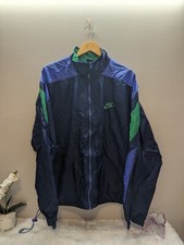 Nike vintage Full Zip windbreaker jacket. XL. NAVY BLUE with green and purple