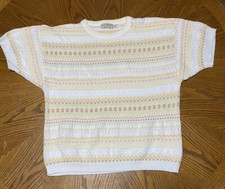 Vintage Womens LL Bean Made In USA Short Sleeve Colorful Sweater XL