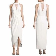 NEW XSCAPE IVORY Crepe MOCK Neck TULIP HEM Midi COCKTAIL Dress GOWN 4 ( Fitsz 2)