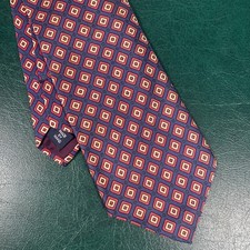 Vtg Ralph Lauren Silk Tie Navy Red Diamond All Over Print Power Made In USA