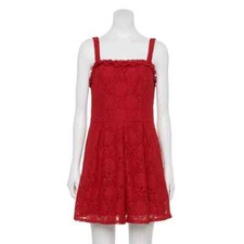 Juniors’ Speechless $58 Square Neck Tie Back Red Lace Skater Dress NWT
