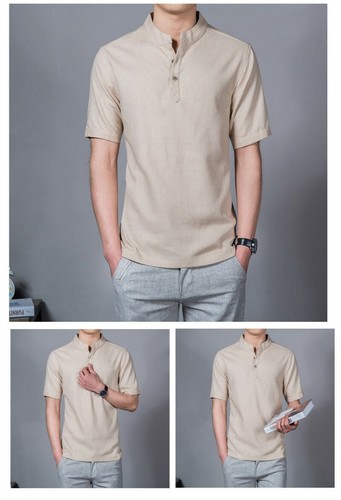 Summer Men's Short sleeve T shirts Pure color Stand collar Loose Casual Tops New - Picture 12 of 17