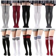 Women's solid color over-the-knee socks striped breathable stockings all-season