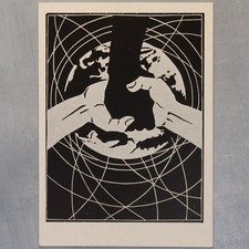 PEACE propaganda Globe Hand Black + White LASTING PEACE Russian postcard 1961🌍