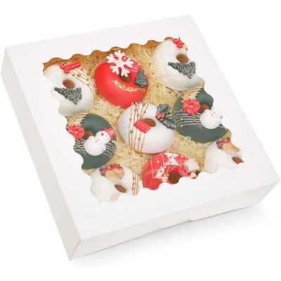 Auto-pop Up 30pcs Pie Box With Window 9x9x2.5 Inch Donut Pastry Boxes White B...