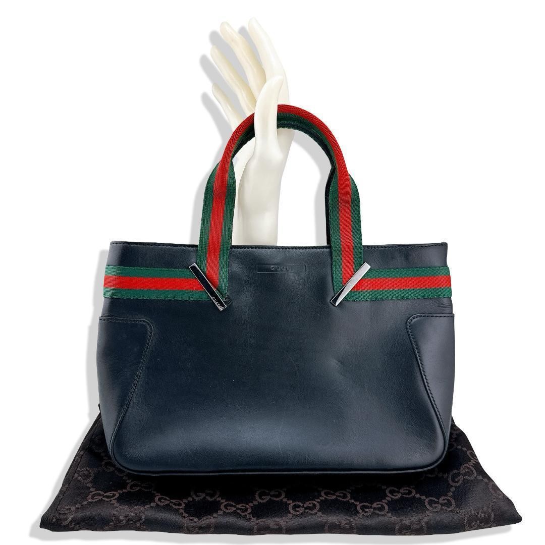 Gucci Mini Leather Handbag Black Sherry Line Authentic Women's Tote Bag thumbnail 14