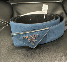 Prada Men’s Saffiano Leather Reversible Belt- Black/Blue