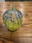 Hand Blown Hollow Art Glass Pumpkin Yellow Green Blue Loop Stem 5.75” — photo 7