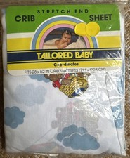 Deadstock 1980s Nursery Crib Sheet Teddy Bears Hot Air Balloon Sealed VTG