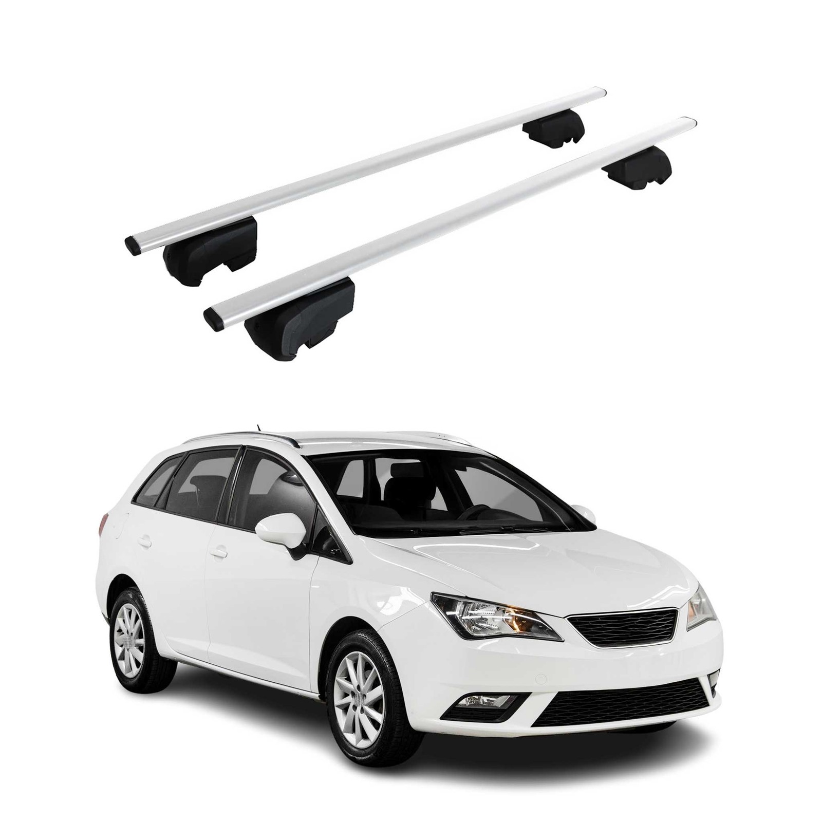 Barres de toit transversales en fer argent pour élargir le coffre Seat Ibiza ST