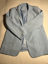 Men  s XL Light Blue Blazer Sport Coat Notch Lapel Patch Pockets Polyester