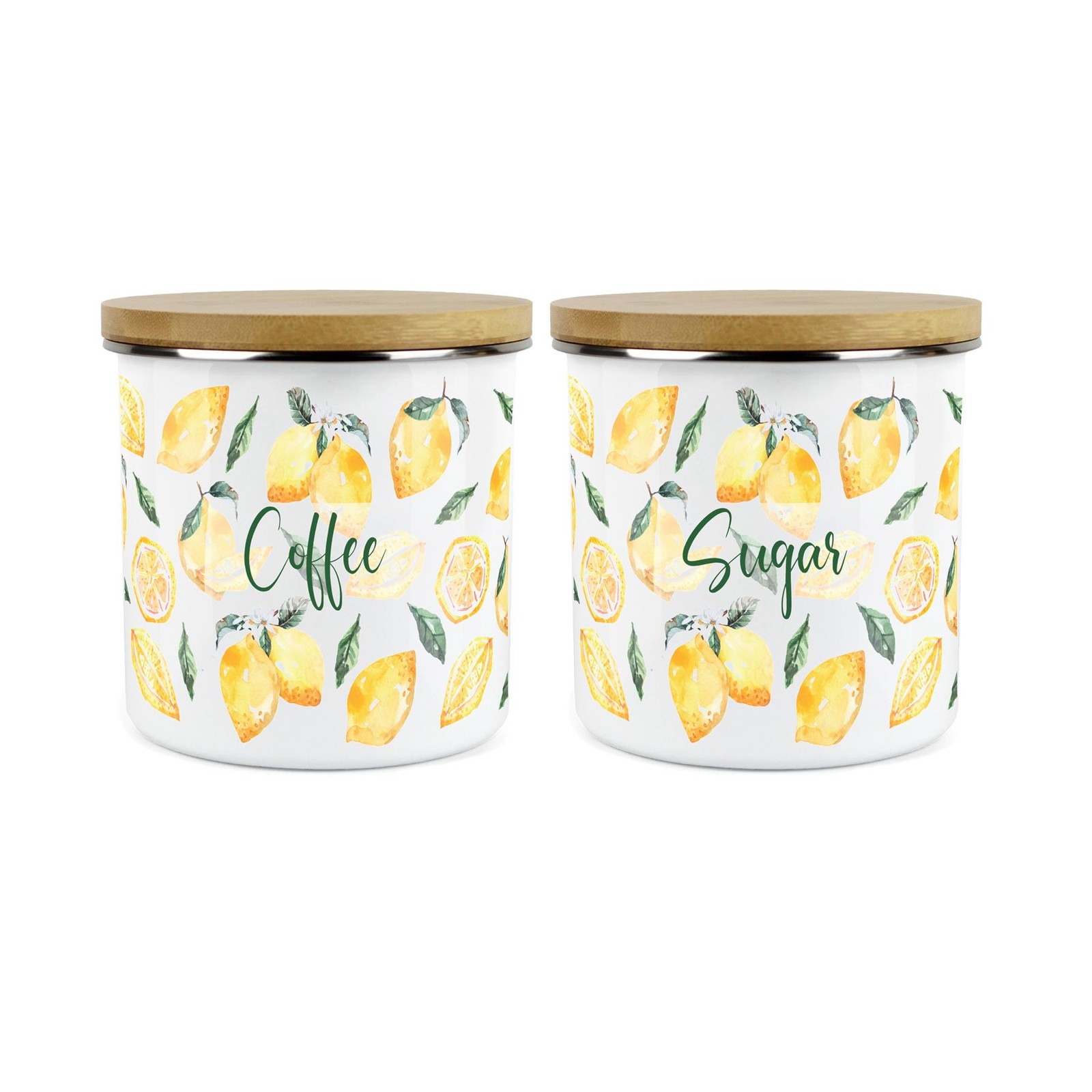 Coffee & Sugar Storage Canister - 2x Lemons Enamel Kitchen Storage Jar
