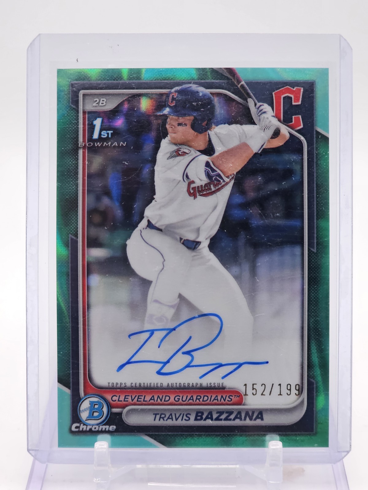 TRAVIS BAZZANA 2024 BOWMAN CHROME DRAFT AQUA LAVA REFRACTOR 1ST AUTO /199 Q1739
