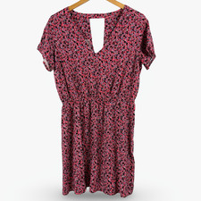 Gap Factory Dress Size Large Mini Short Sleeve Pink Ditsy Floral Cut Out Back