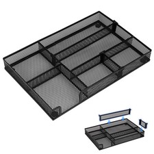 Desk Drawer Organizer Tray with 2 Adjustable Compartments, Metal Mesh Drawer ...