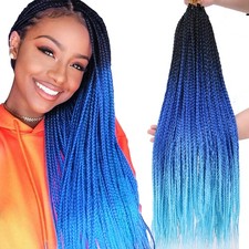 3X Goddess Pre looped Crochet Braids 6 Packs Ombre Blue Box Braids Crochet Ha...