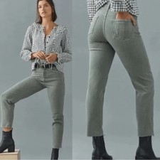 Anthropologie Pilcro Women's The Vintage Straight Jean Green Size 28 Raw Hem
