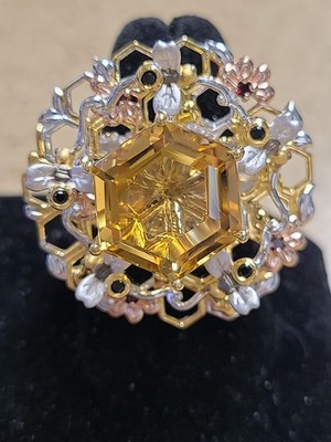 Honig Citrin Rhodium & 24K Gold über Palladium Sterlingsilber Spinner Honigbiene