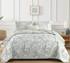 Boho Quilt Set King,Green Paisley Floral Pattern Bedspread Coverlet Set with ...