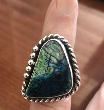 Womens Green Turquoise Navajo Sterling Silver 925 Ring Size 7.5 13 Grams