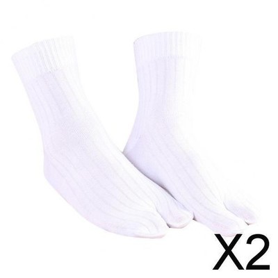 2X Herren reine Baumwolle Flip-Flops Crew 2 Zehen Socken Tabi Socken atmungsaktiv weiß