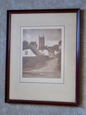 Vintage Eland Brothers, Exeter Framed Large Photo of Devon Village scene/church.