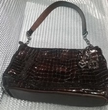 Brighton Croc Embossed Brown Leather Handbag 12"W x 8'H x 3"D