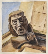 Watercolour Gorgoyle Painting,Architecture Painting,Mysterious Creature Painting