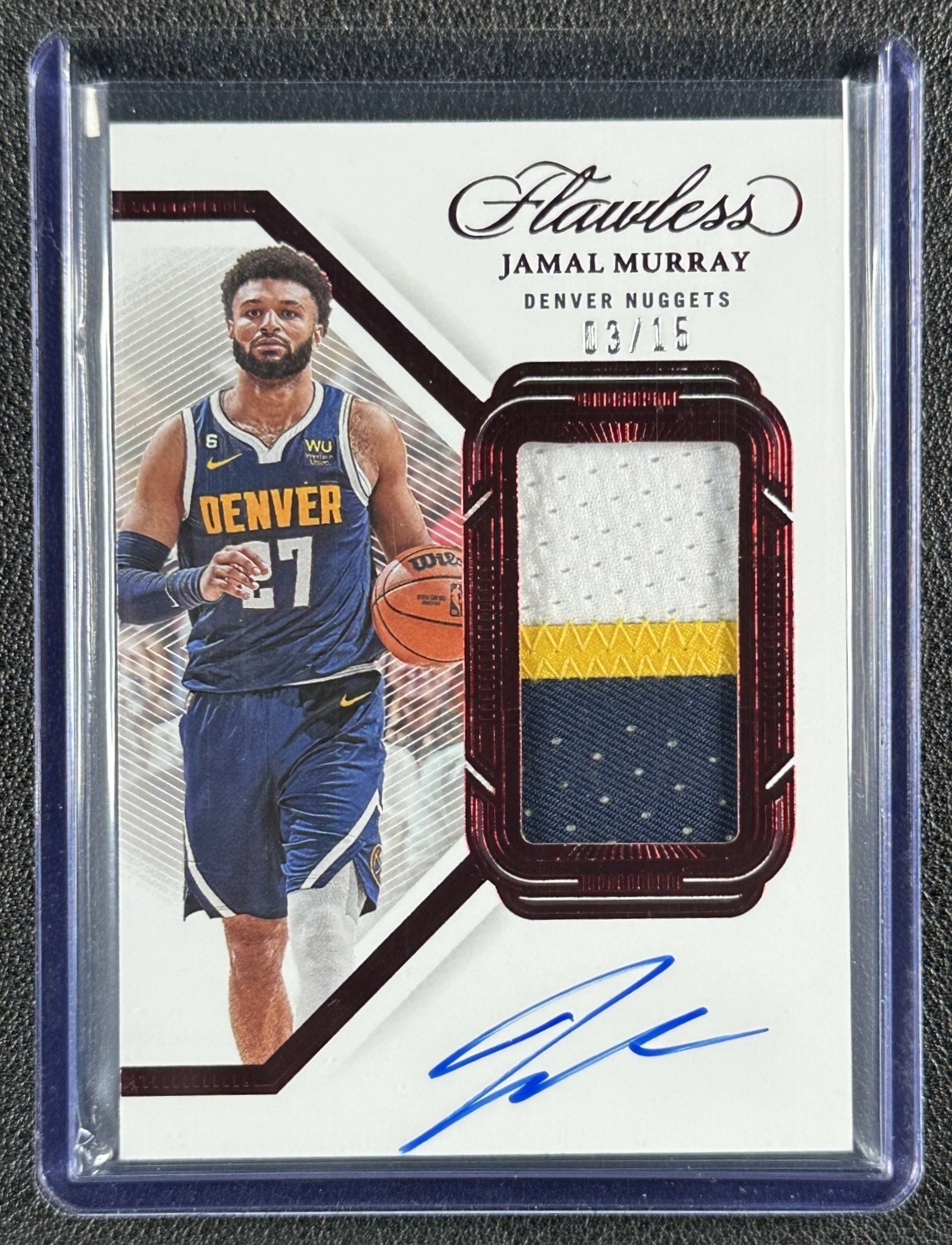 JAMAL MURRAY 2022-23 PANINI FLAWLESS VERTICAL GAME-USED PATCH AUTO RUBY 03/15