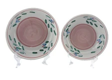 2 Caleca Pink Garland Pasta/Salad Bowls Hand Painted Pottery 6" diameter Italy