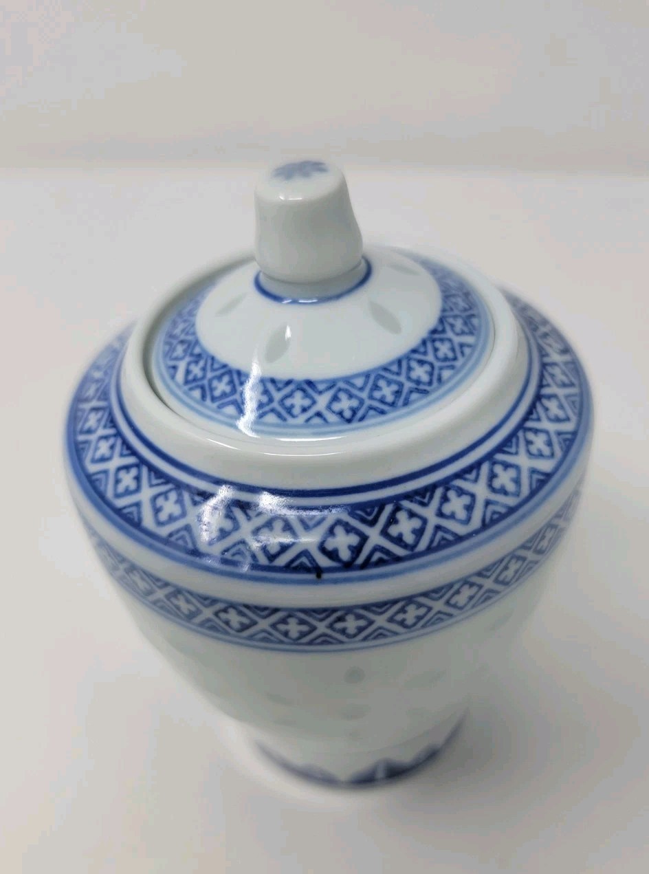 Vintage Rice Grain Pattern Blue Floral Tea Set