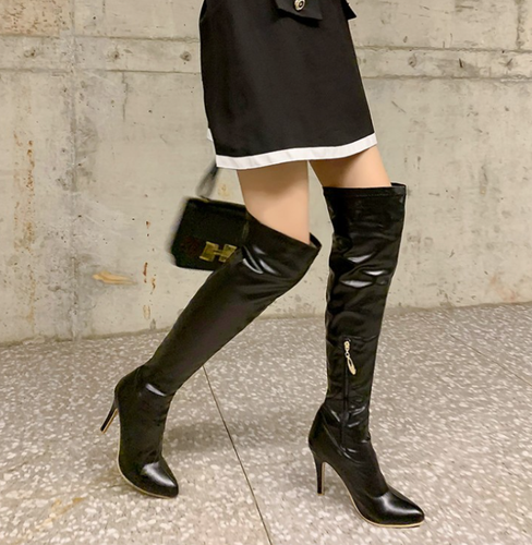 Women Thigh High Boots Side Zip Sexy Stiletto Heel Pointed Toe Party Shoes Club - Picture 4 of 26