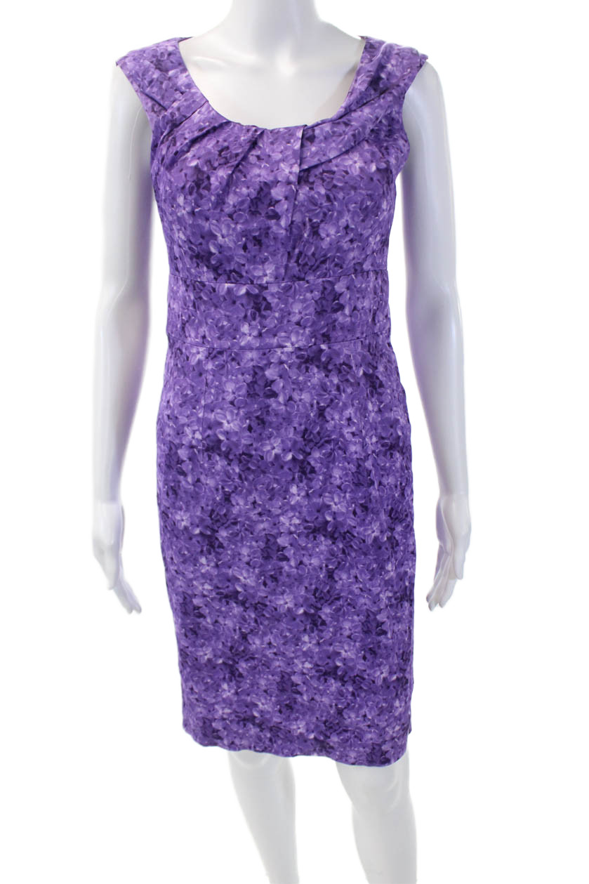 Michael Kors Womens Floral Print Scoop Neck Sleeveless Shift Dress Purple Size 2