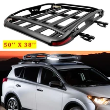 Roof Rack Cargo Carrier Basket Luggage Rooftop + Cross Bars w/LED Light 50"x38"