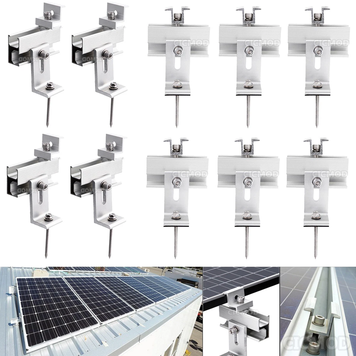 Solar Panel Roof Mounting Rails Bracket Kit Aluminum for 1-5Pcs Solar Panels Set