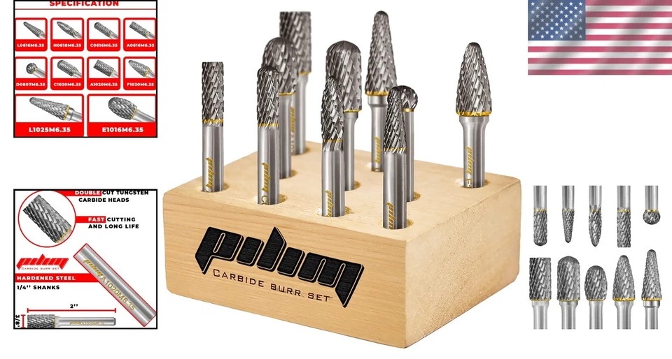 Carbide Burr Set 10PC Double Cut Rotary Burrs - Image 2 of 4