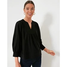 Tuckernuck Koa Blouse Size M Black Long Sleeve Rayon V Neck Top Pomander Place