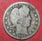 1913 US Barber SILVER Quarter "Philadelphia" Mint! Low Mintage! KEY DATE! 485K!