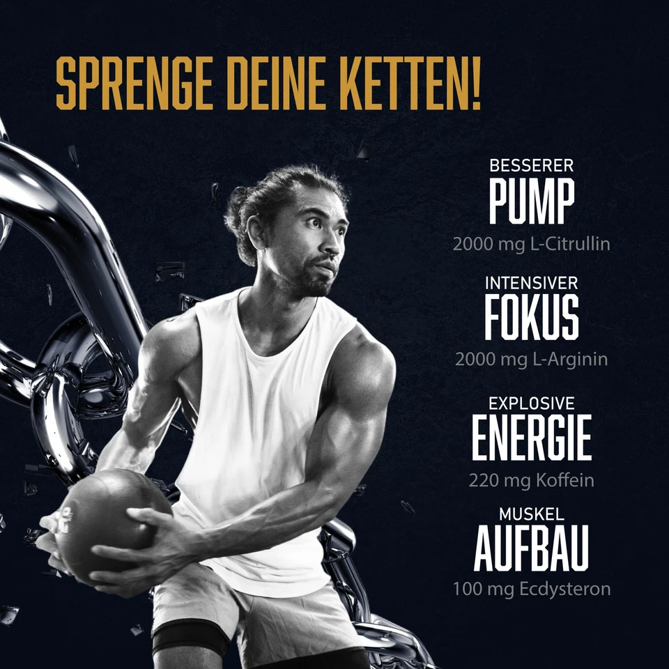 Pre Workout Booster Ecdysterone 400g Pulver Koffein Pump - UNCHAINED Lemon Lime - Bild 3 von 4