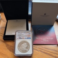 2023 UK £5 2oz LION AND EAGLE PF70 FDOI MERCANTI DESIGNED & SIGNED