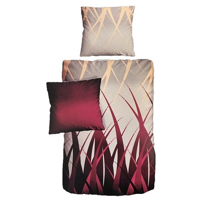 Hochwertige Satin Bettwäsche Baumwolle  Grafisch Beige Rot 155x220 80x80cm
