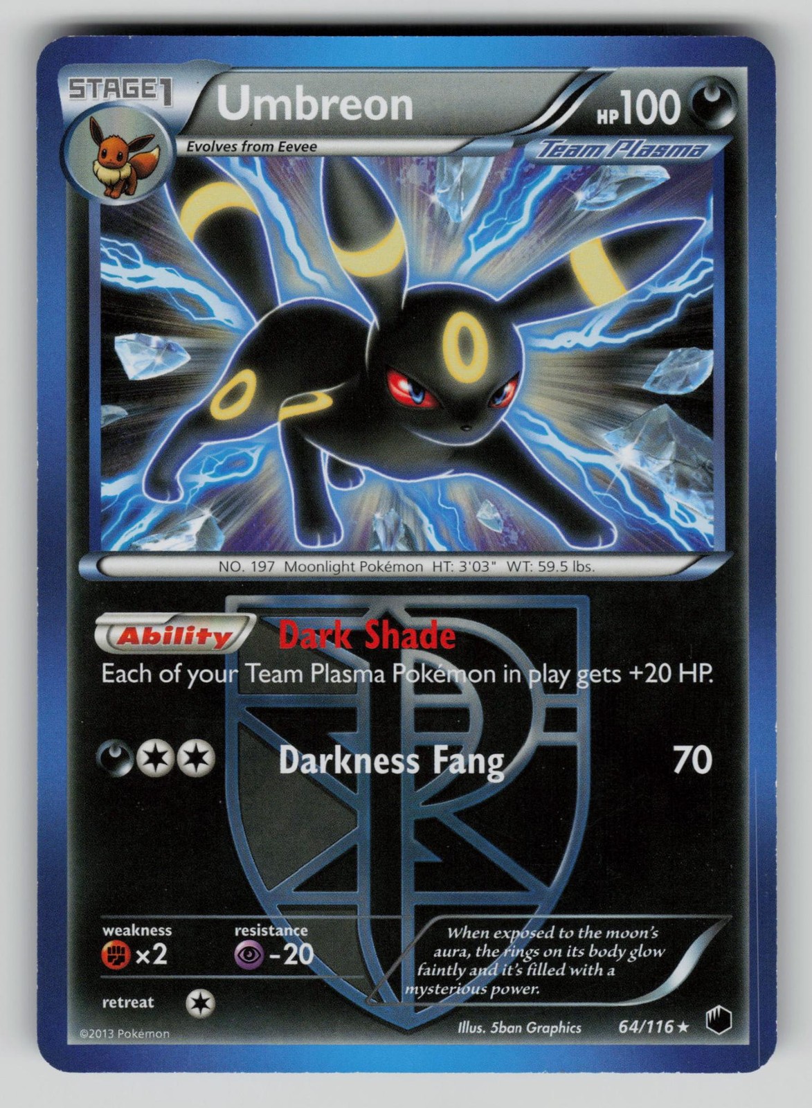 Umbreon 64/116 Holo Rare Plasma Freeze Pokemon NM (non holo)