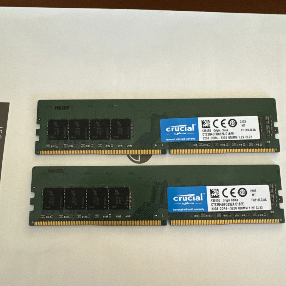 Crucial 64GB 2x 32GB DDR4-3200 PC4-25600  Deskstop Memory CT32G4DFD832A - Image 2 of 2