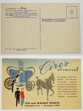 1946 Ciro's Night Club Philadelphia PA 15th & Walnut Horse Carriage Postcard