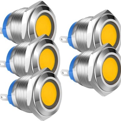 LED Kontrollleuchte 5 Stück 16mm  AC/DC 12-24V gelb Edelstahl
